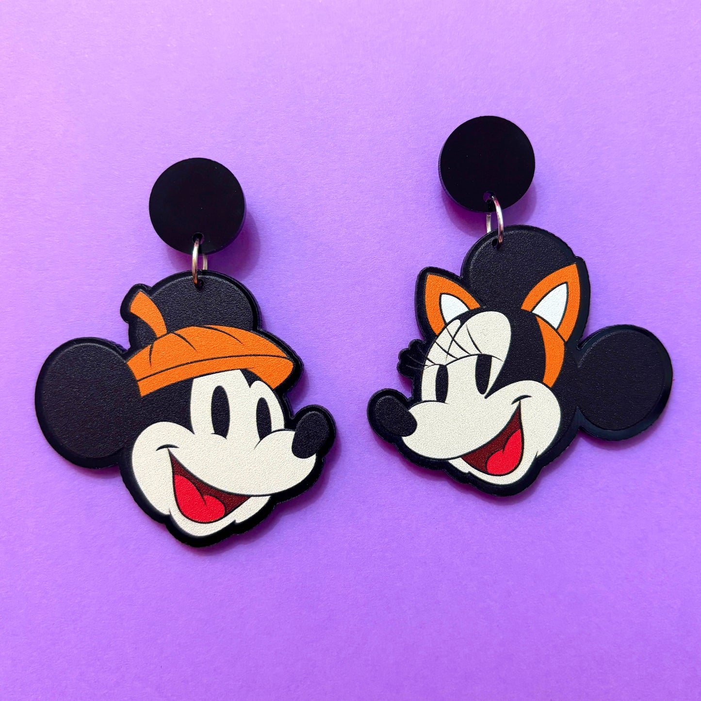 Retro Mouse Cat & Pumpkin Head Drop Earrings