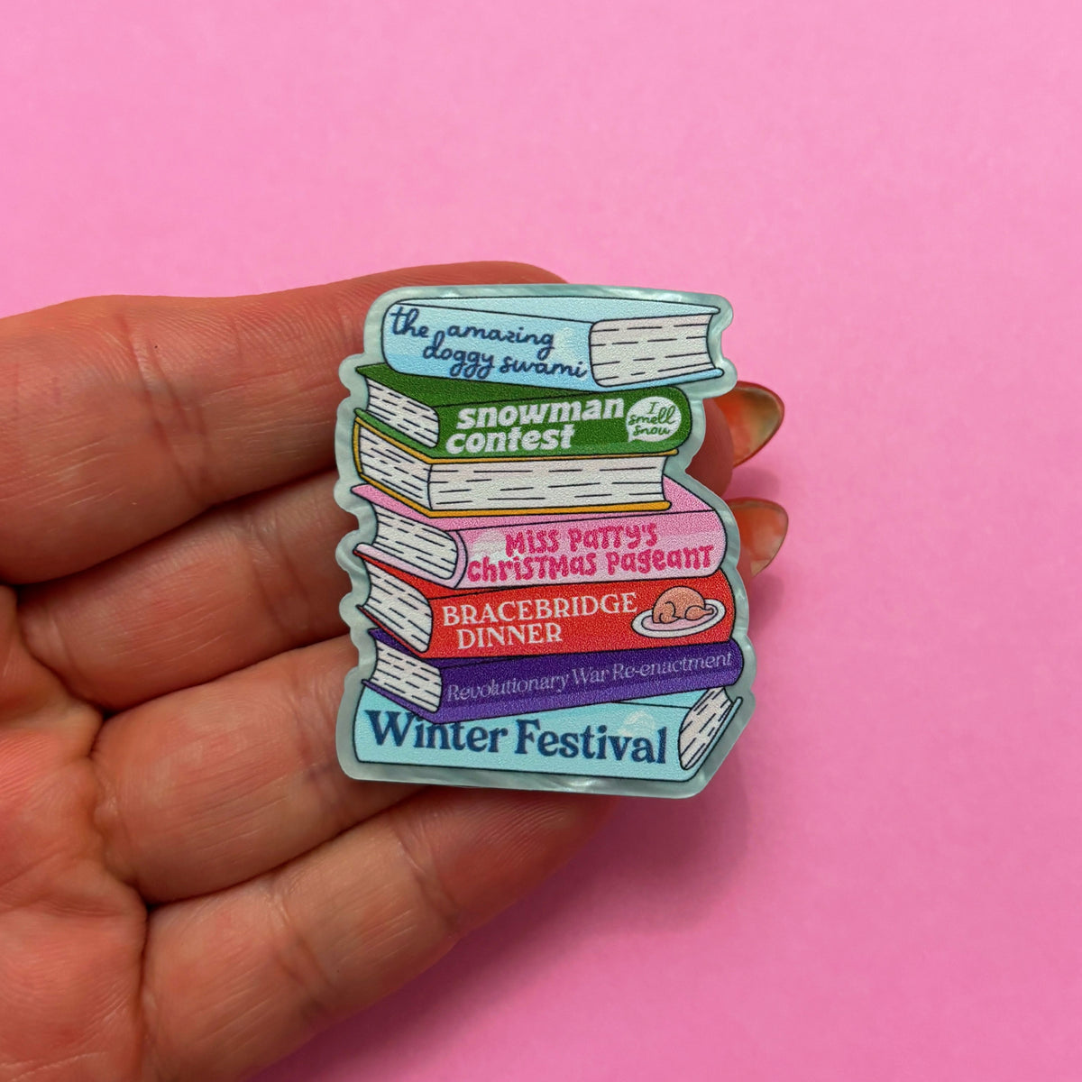Winter Stars Hollow Bookstack Pin