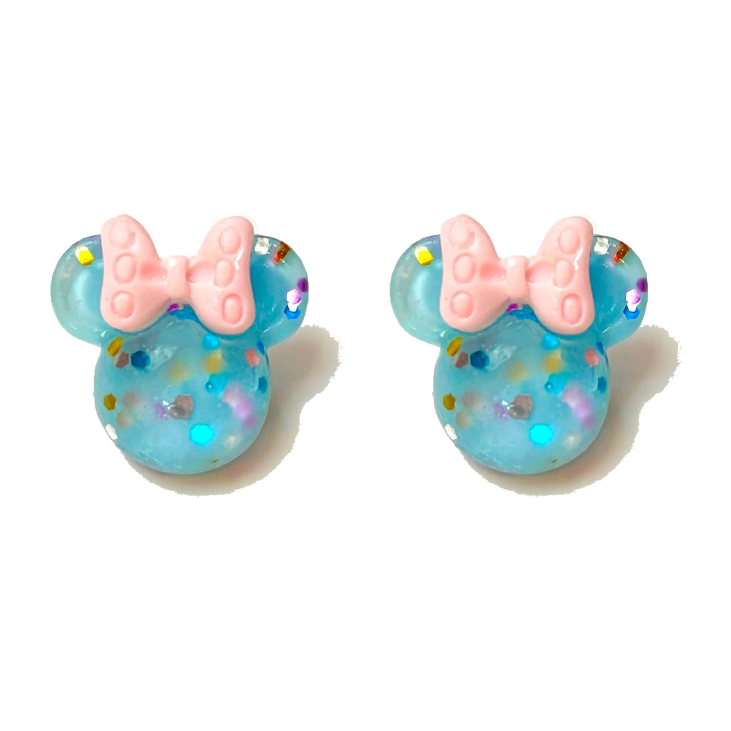Blue & Pink Confetti Mouse Post Earrings