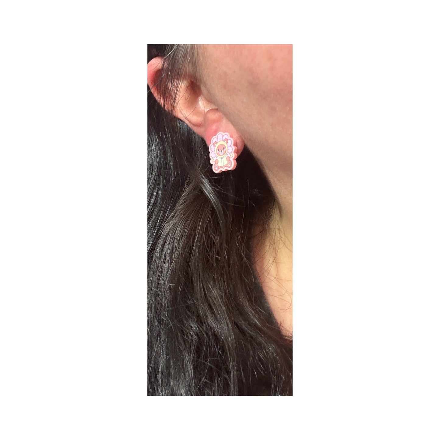 Flower Bookish Bear Post Earrings