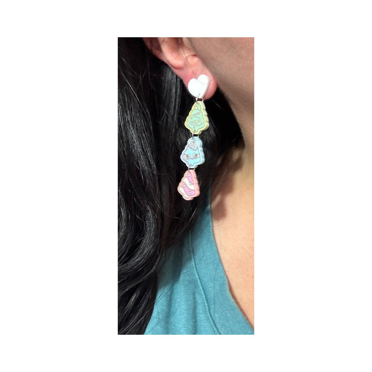 Pastel Christmas Tree Cakes Tiered Drop Earrings