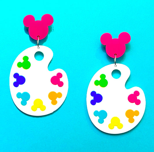 Mouse Paint Palette Acrylic Drop Earrings