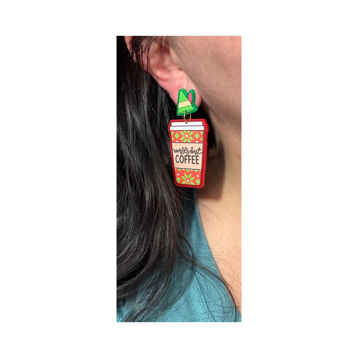 World’s Best Coffee Elf Drop Earrings