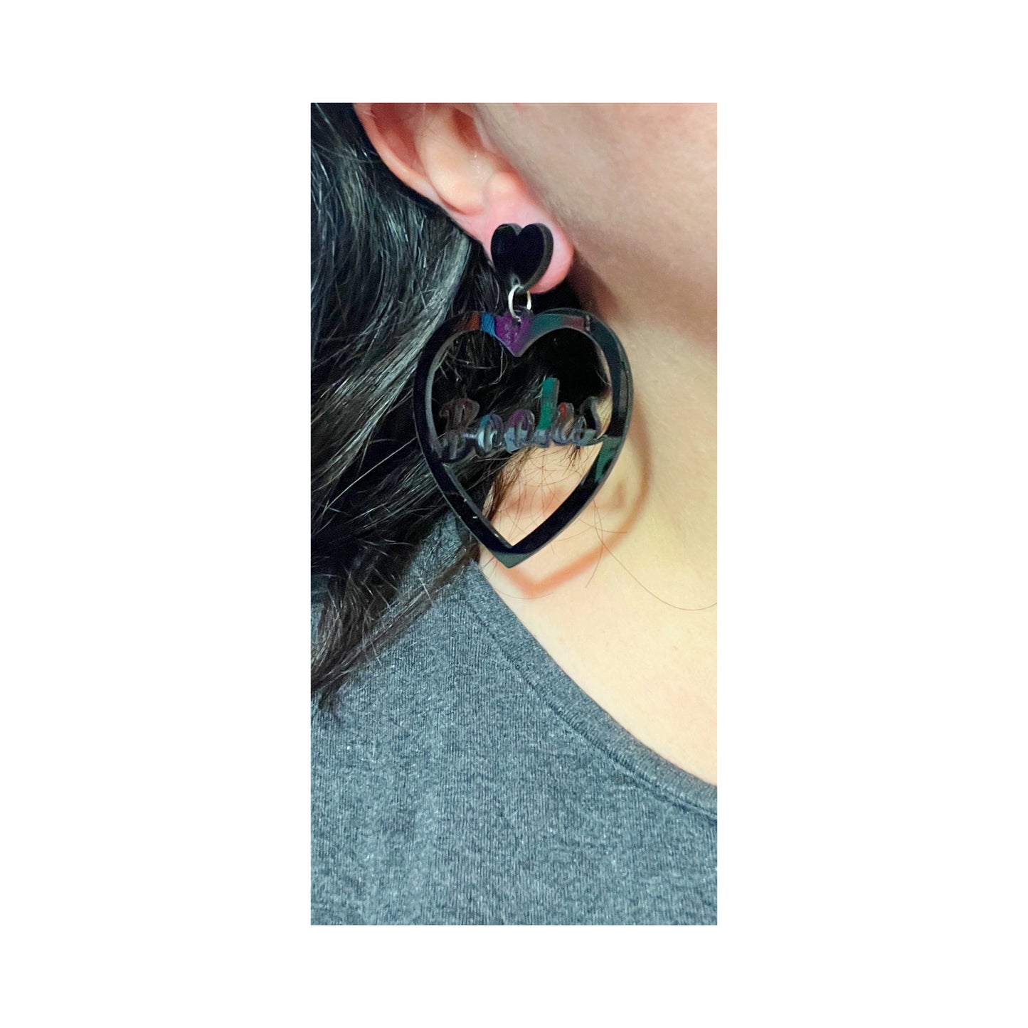 Black Books Heart Acrylic Drop Earrings