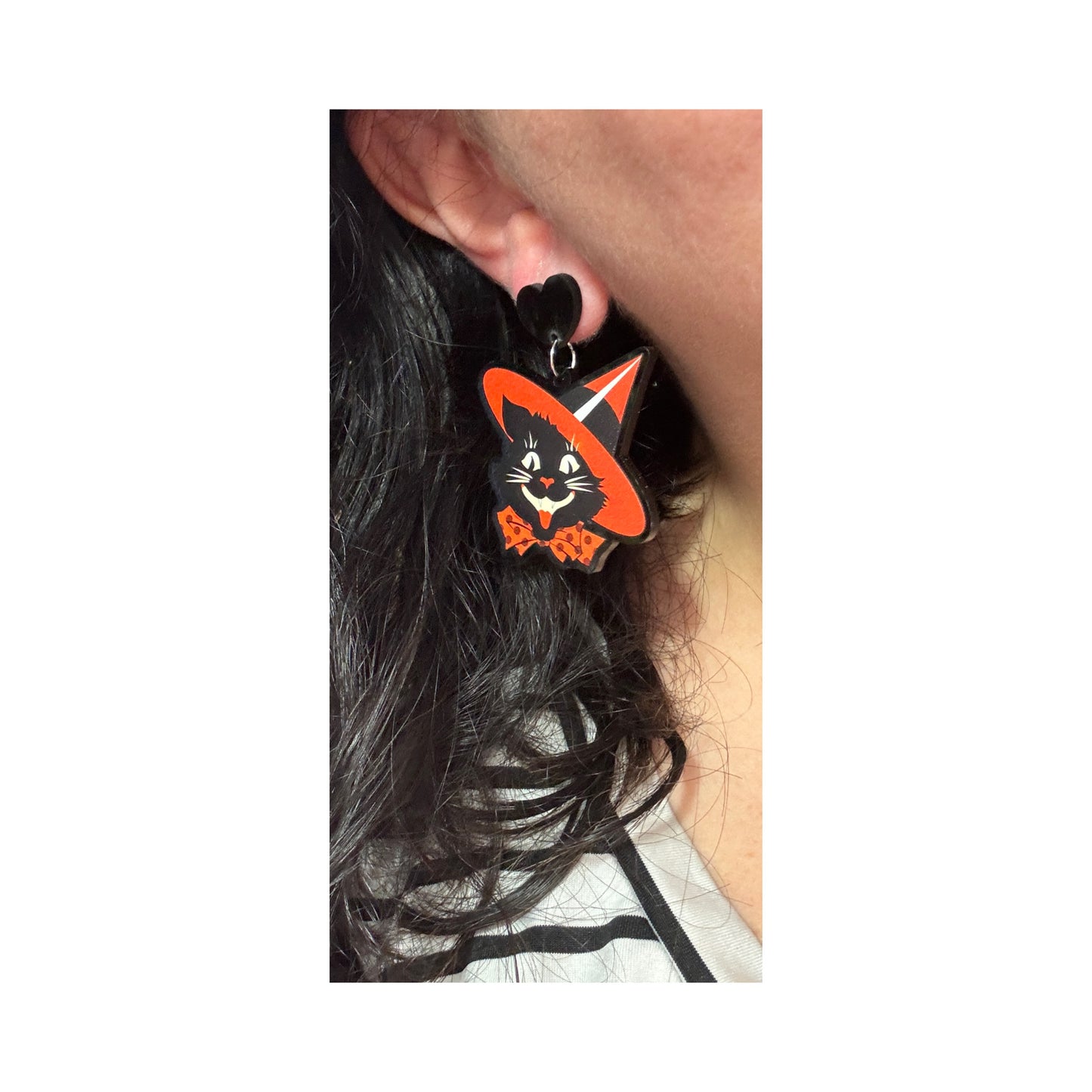 Retro Witchy Cat Drop Earrings