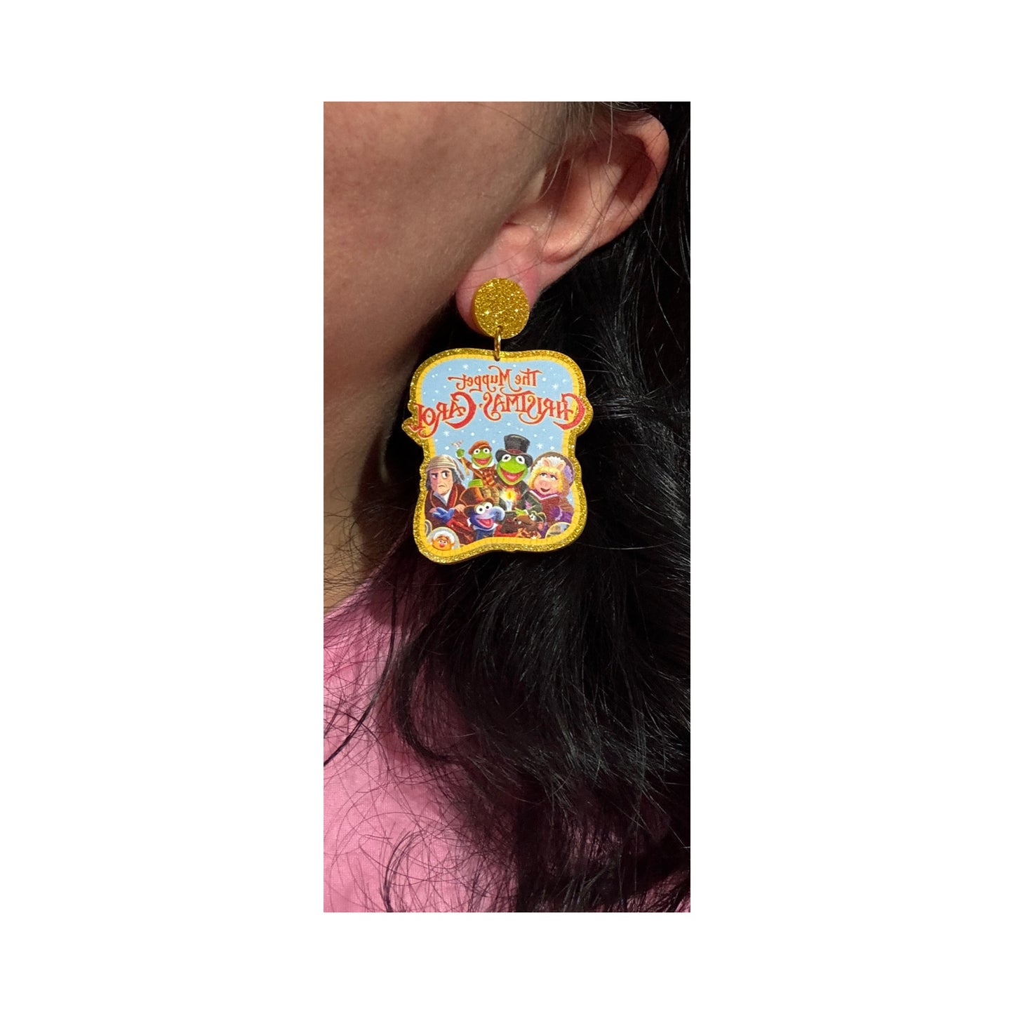 Puppet Christmas Carol Glitter Drop Earrings