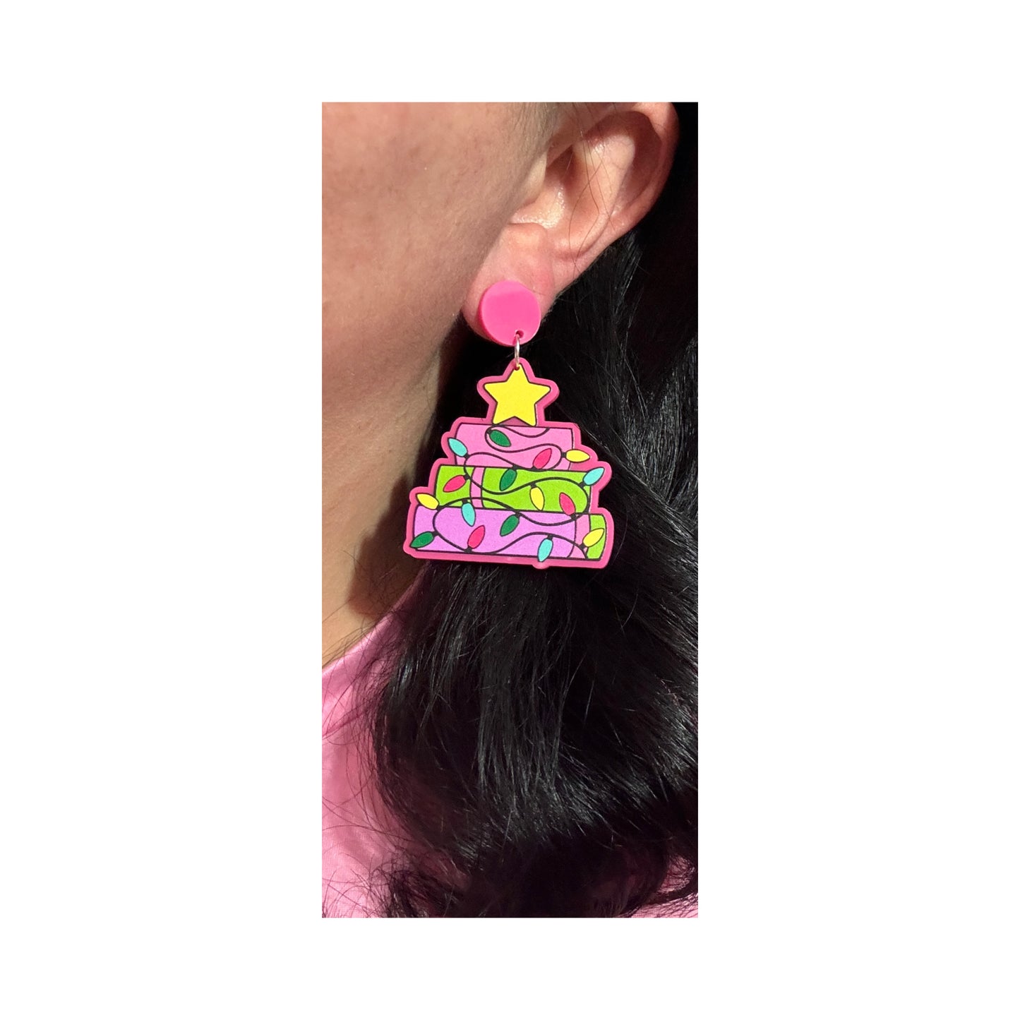 Pink Bookmas Christmas Bookstack  Drop Earrings