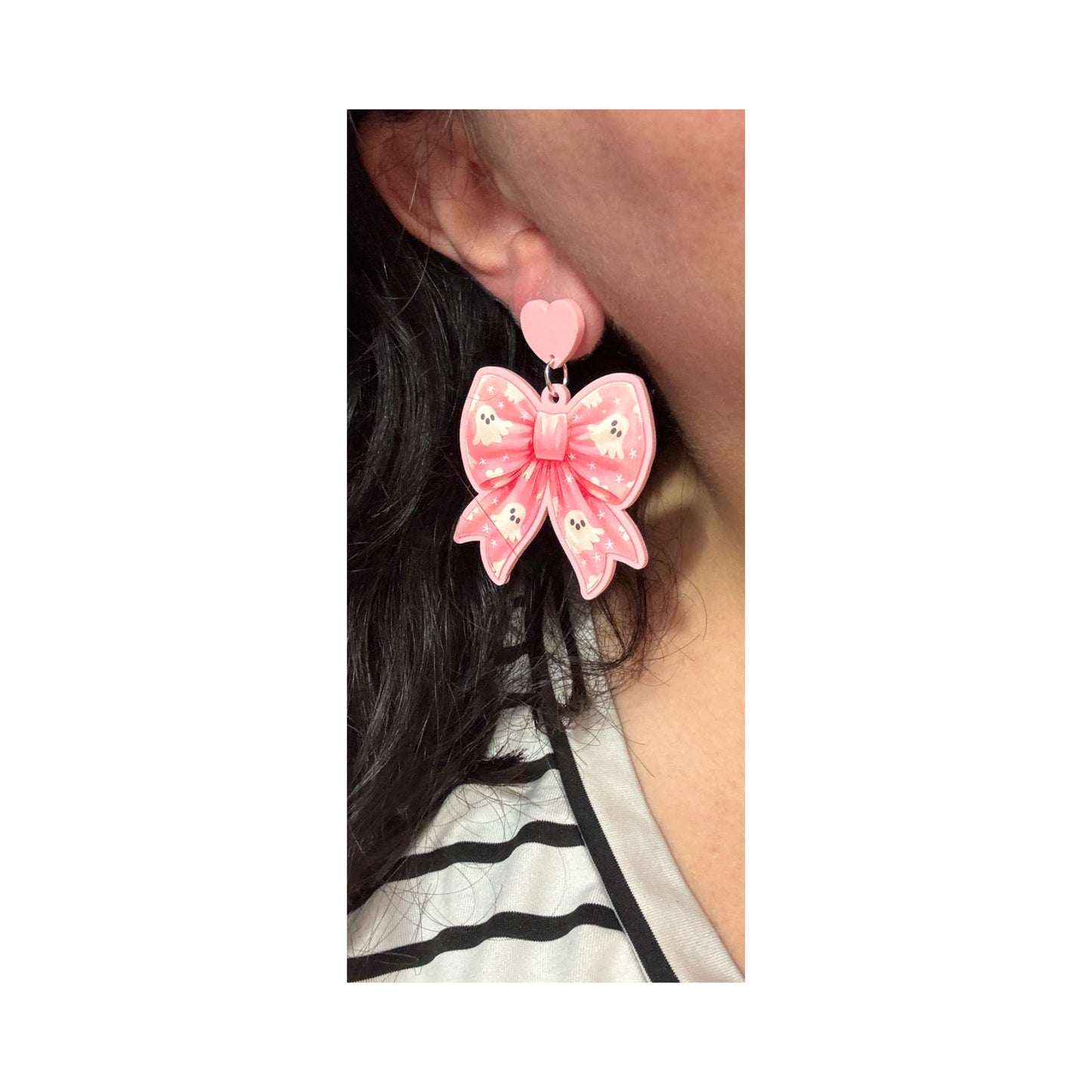 Pastel Ghost Print Bow Drop Earrings