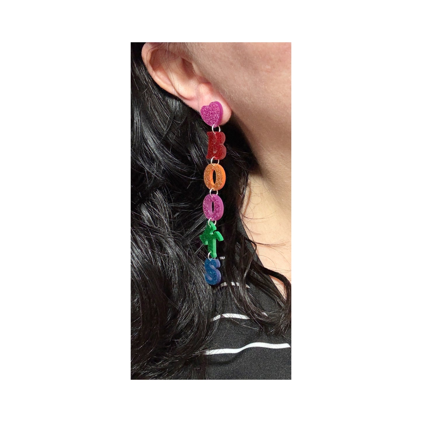 Glitter Read Books Rainbow Tiered Sparkle Acrylic Drop Earrings