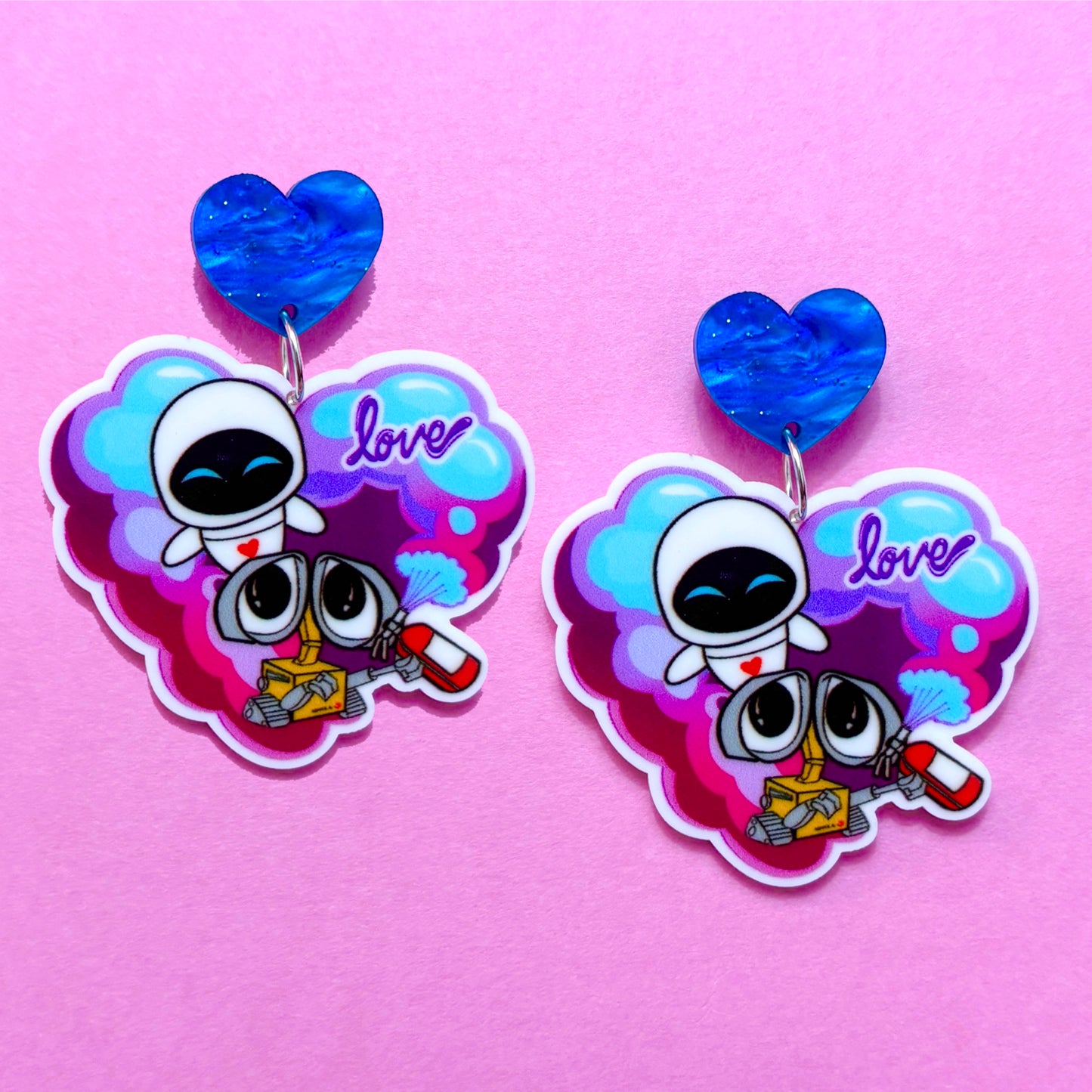 Robot Love Heart Drop Earrings