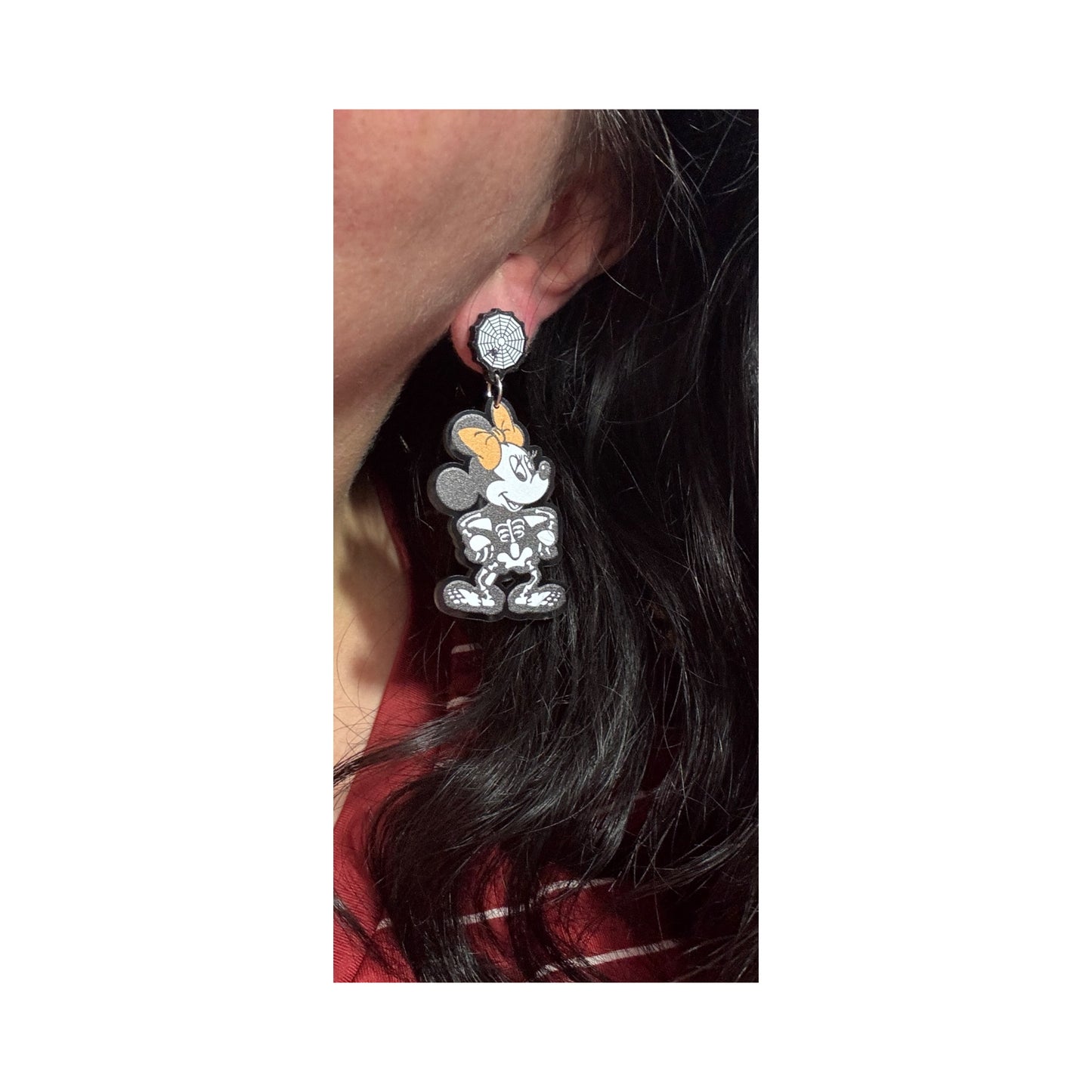 Spooky Scary Skeleton Mouse Couple Drop Earrings