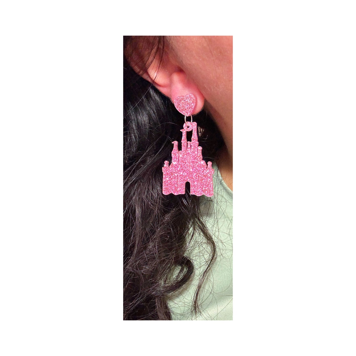 Pink Glitter Castle Drop Earrings