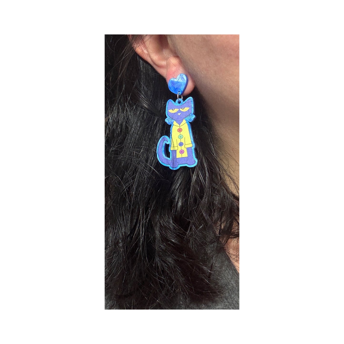 Blue Book Cat Drop Earrings