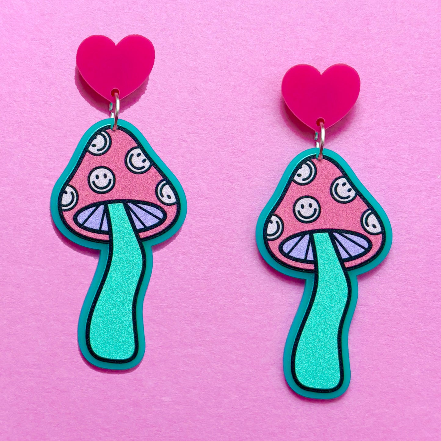 Retro Smiley Mushroom Drop Earrings