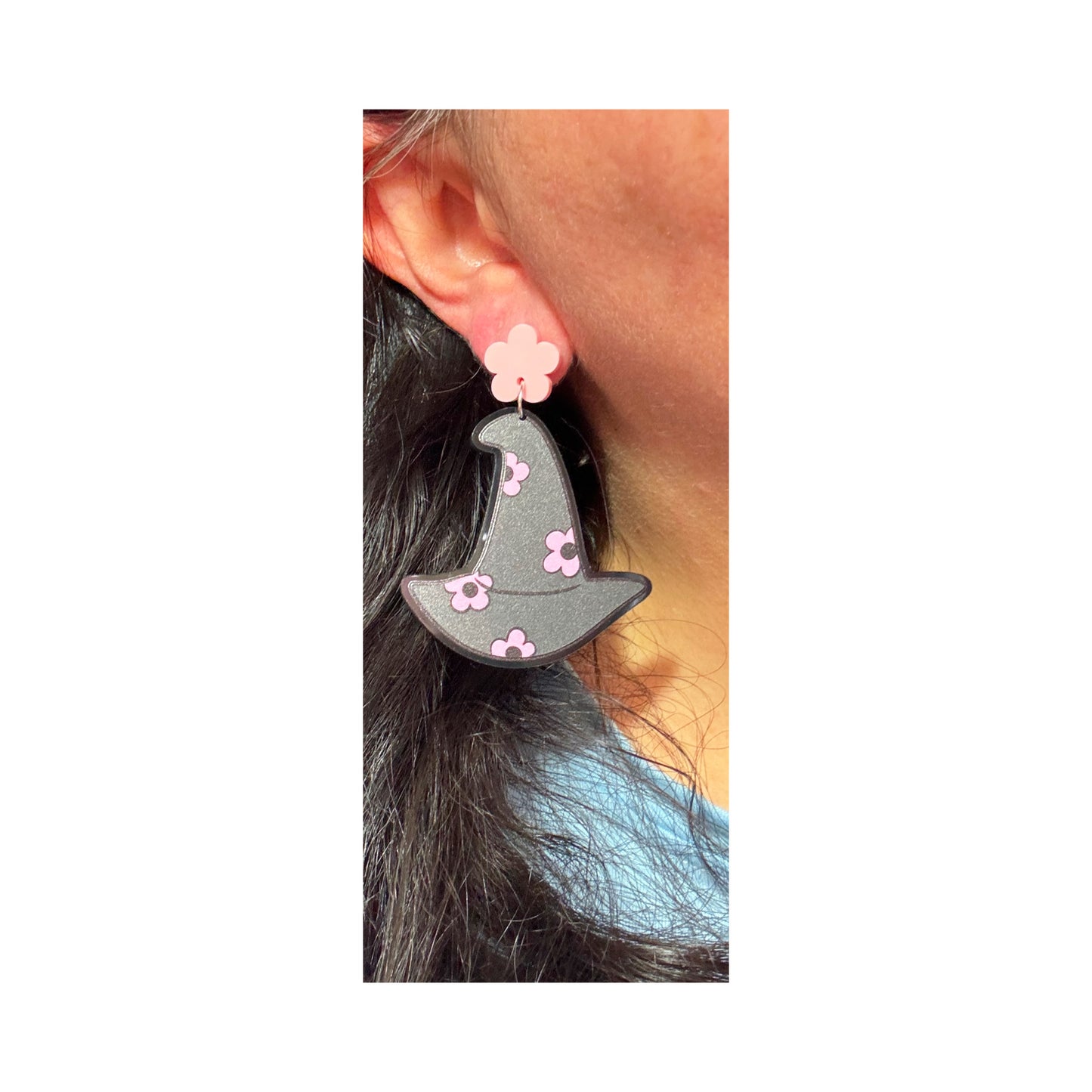 Groovy Floral Witch Hat Drop Earrings