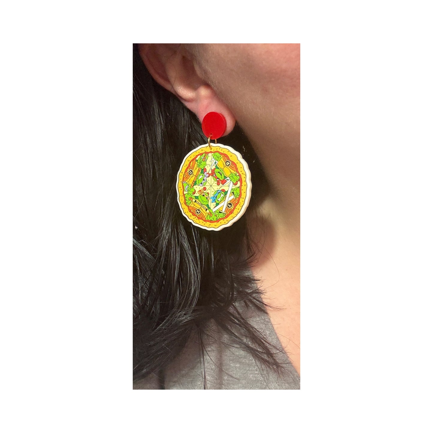 Turtle Time Pizza Drop Earrings