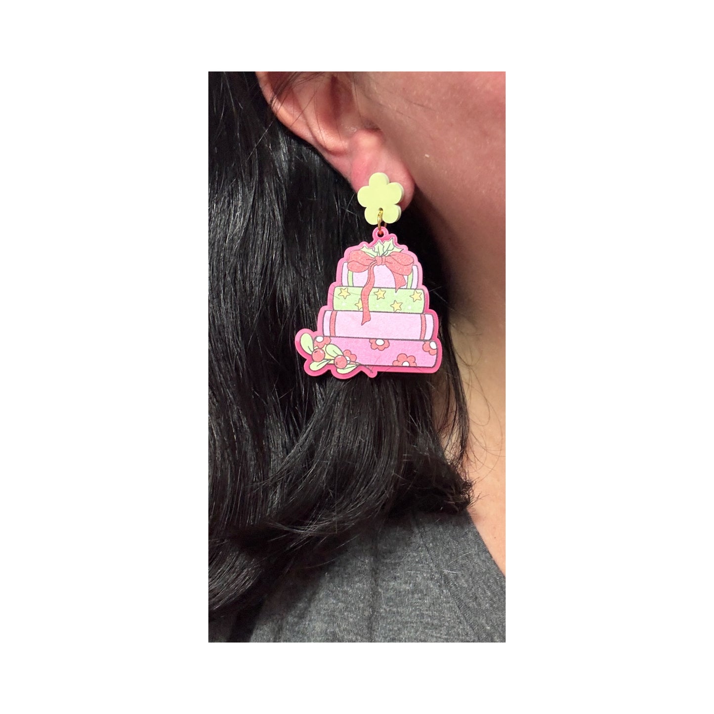 Pink Holly Bookmas Stack Drop Earrings