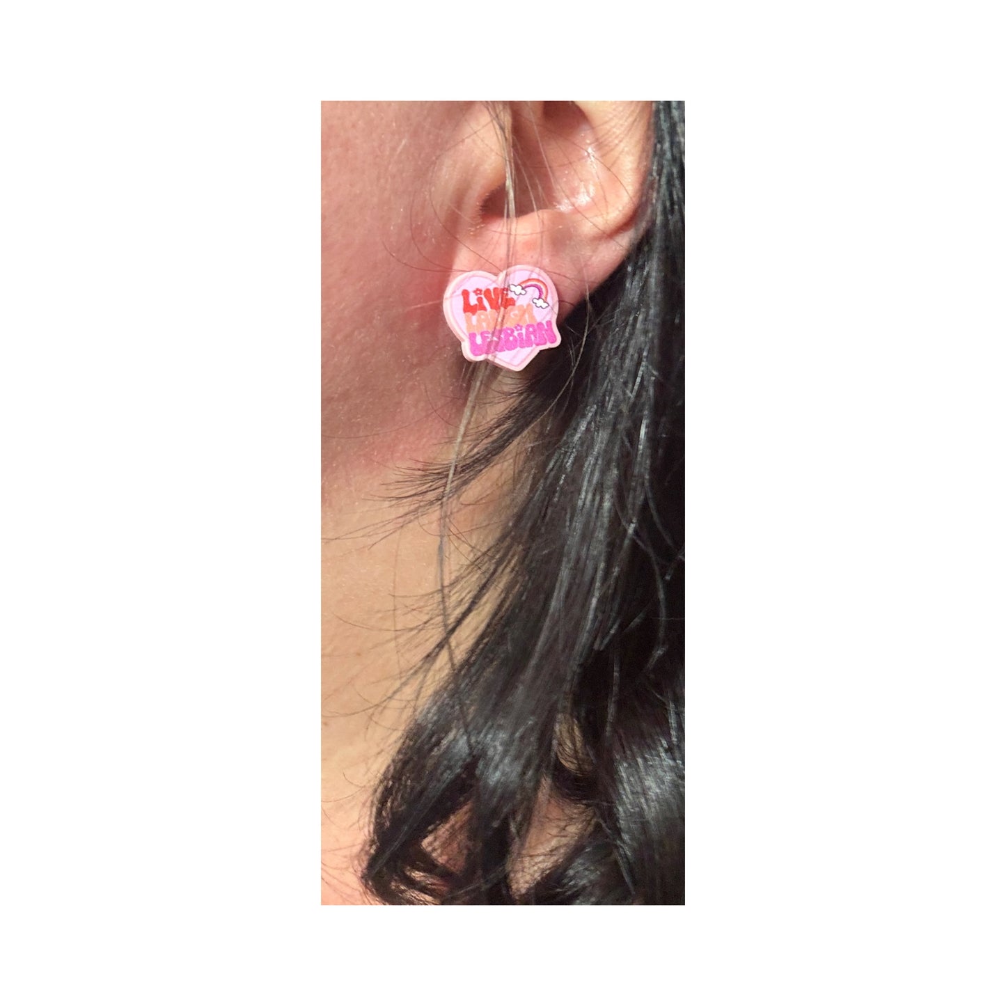 Live Laugh Lesbian Heart Post Earrings