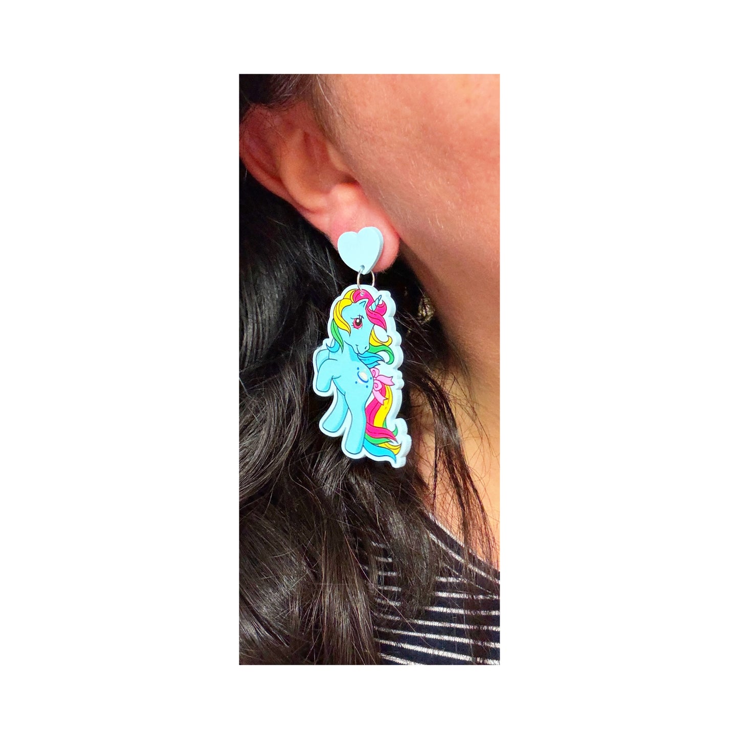 Moon Rainbow Pony Drop Earrings