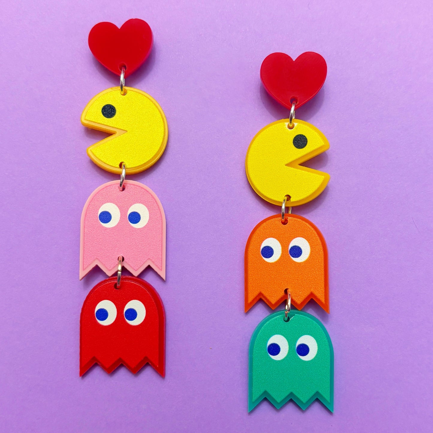 Pac Man Tiered Acrylic Drop Earrings
