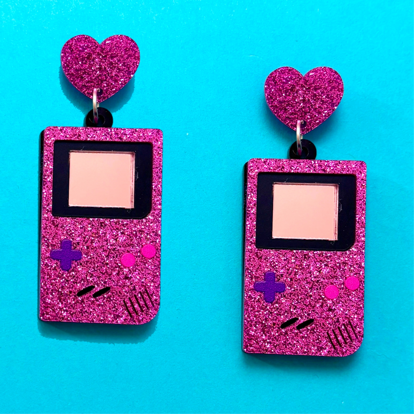 Pink Sparkle Gameboy Acrylic Drop Earrings