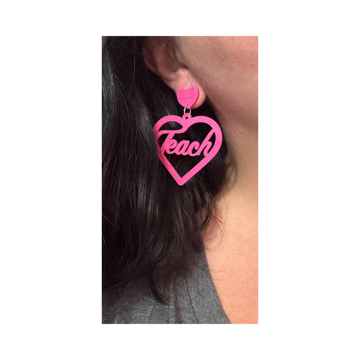 Pink Teach Heart Drop Earrings