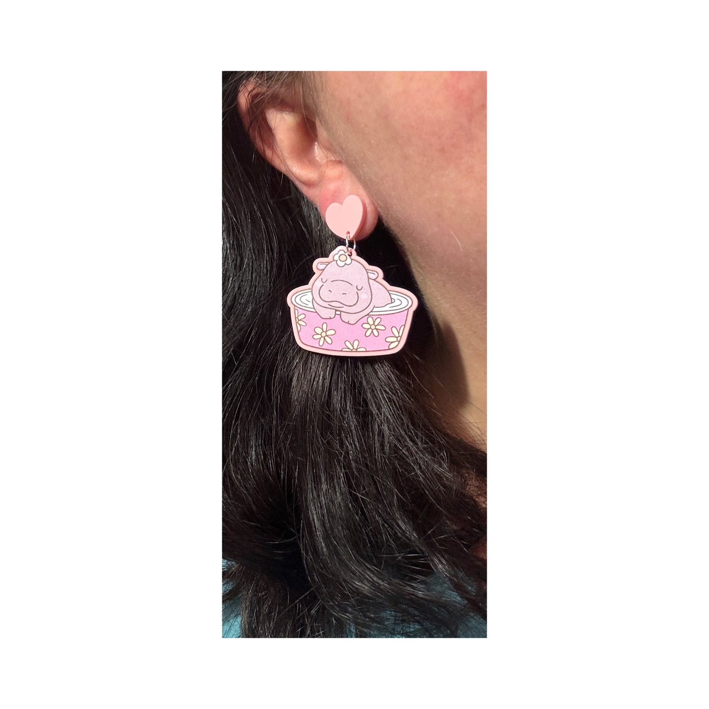 Summer Daisy Baby Hippo Drop Earrings