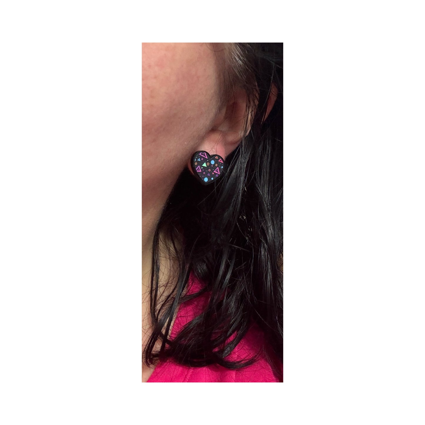 90s Neon Geometric Print Heart Post Earrings