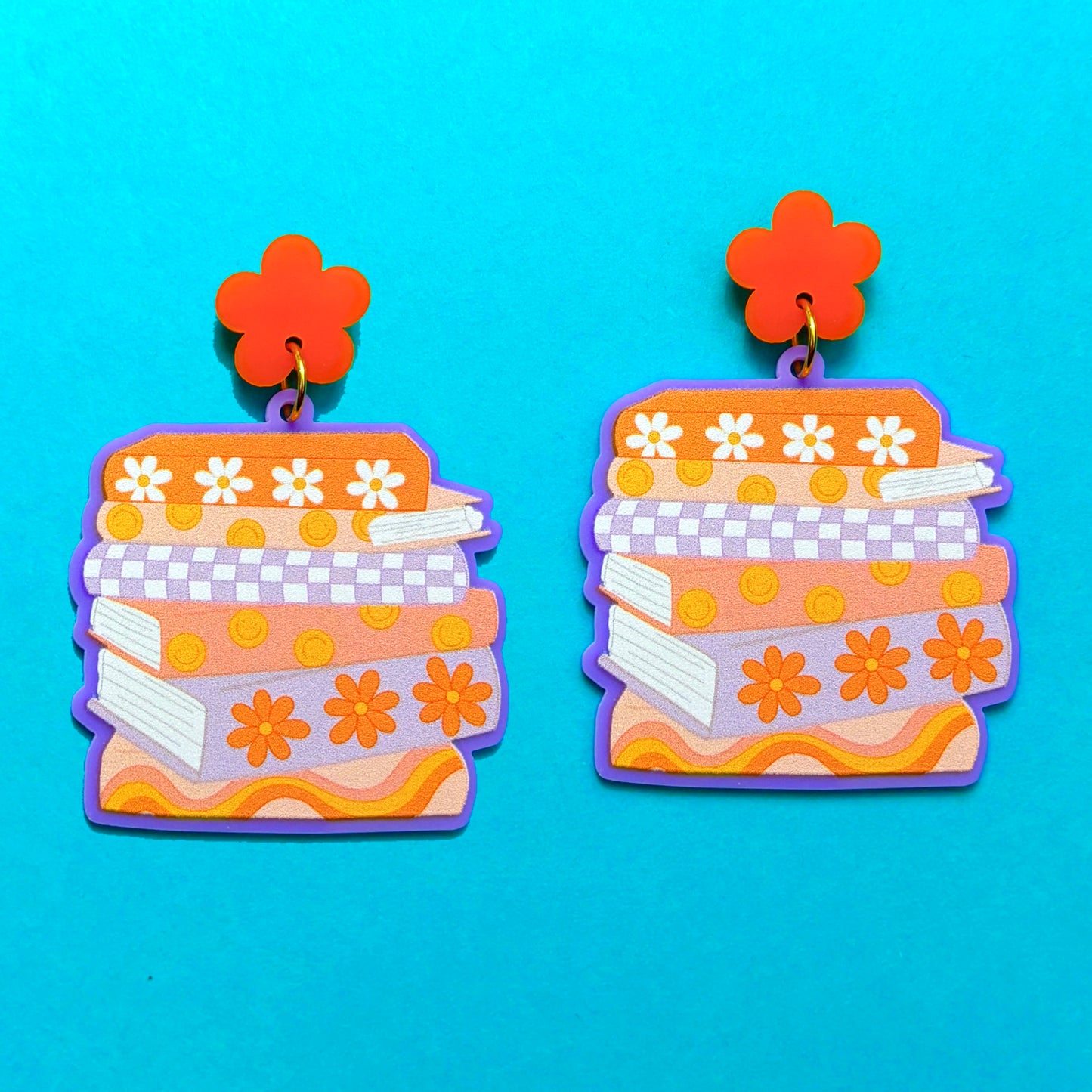 Orange & Lavender Groovy Bookstack Drop Earrings