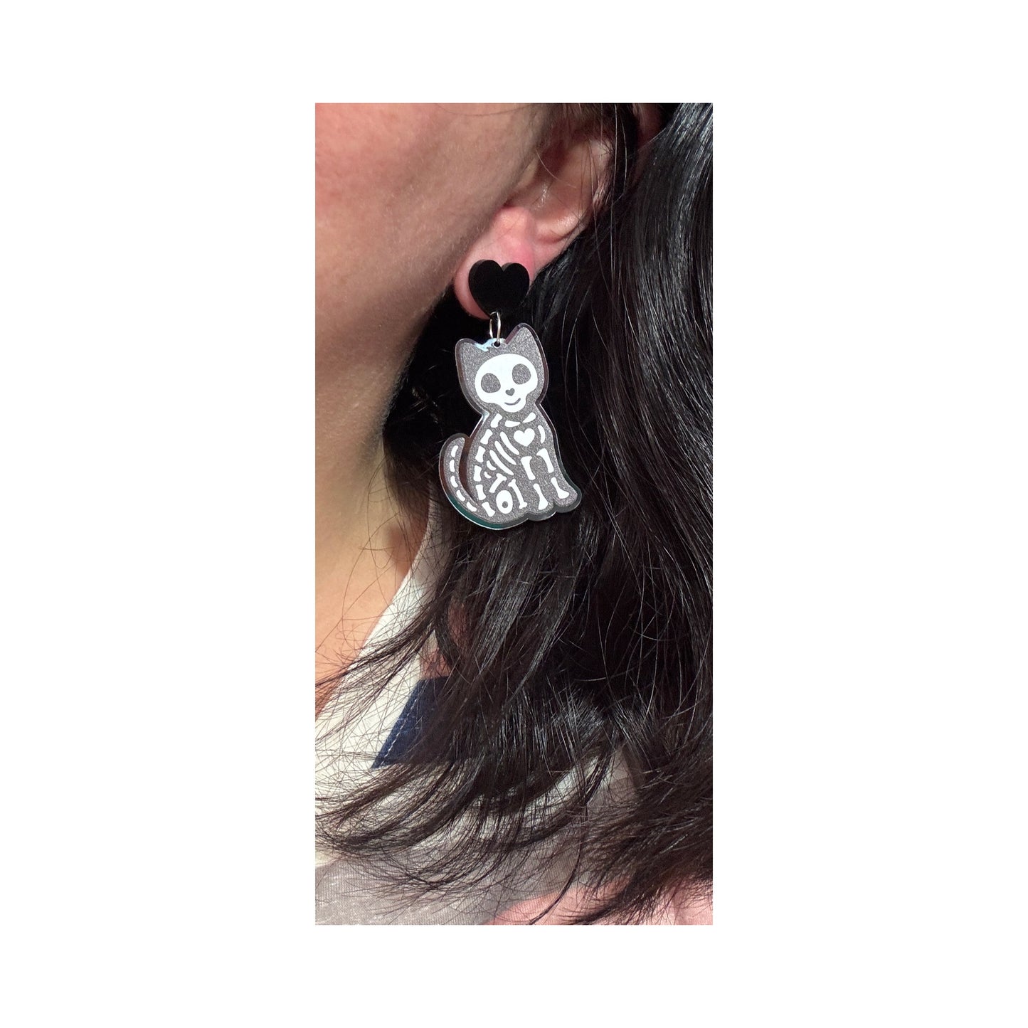 Skeleton Cat Drop Earrings