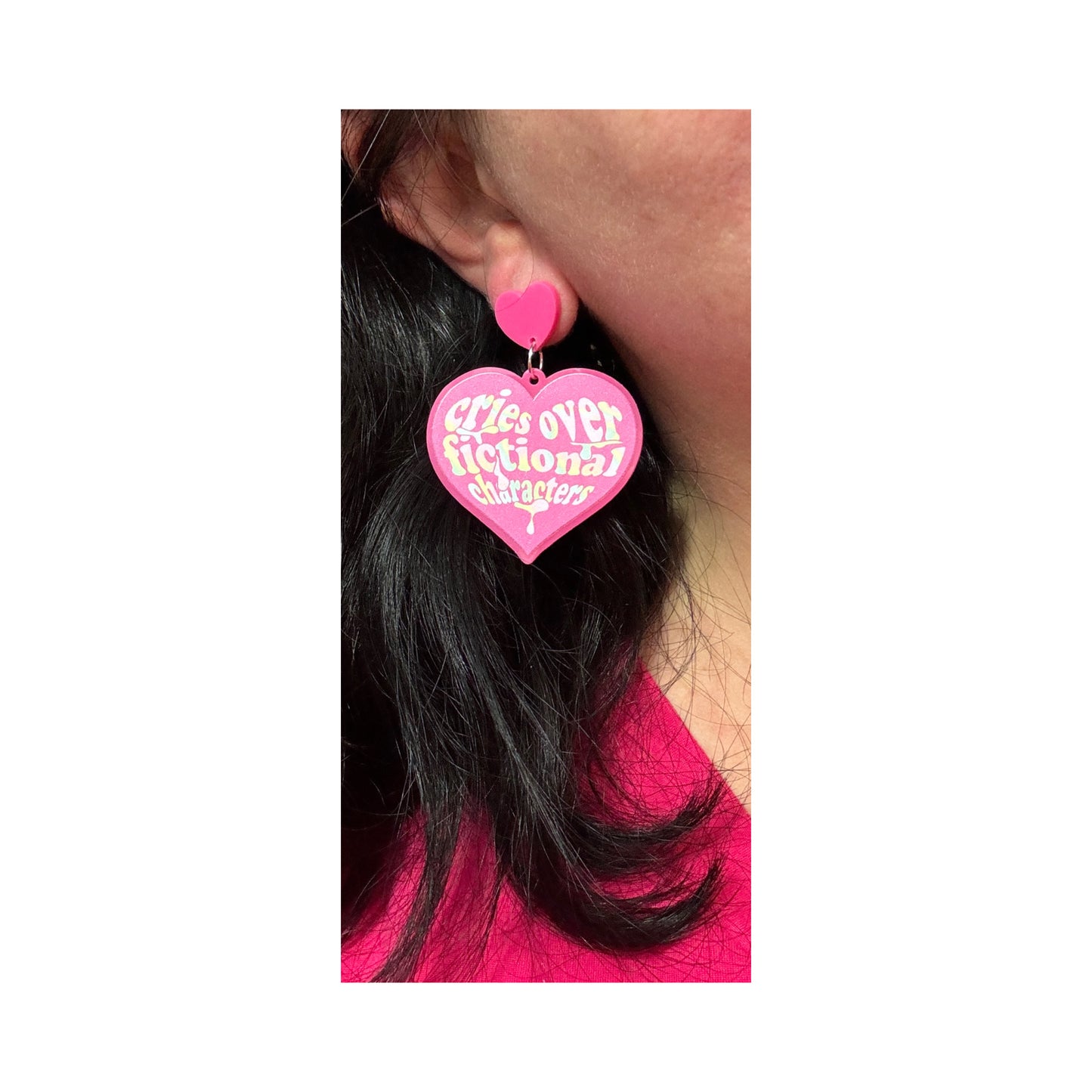 Cries Over Fictional Characters Heart Drop Earrings