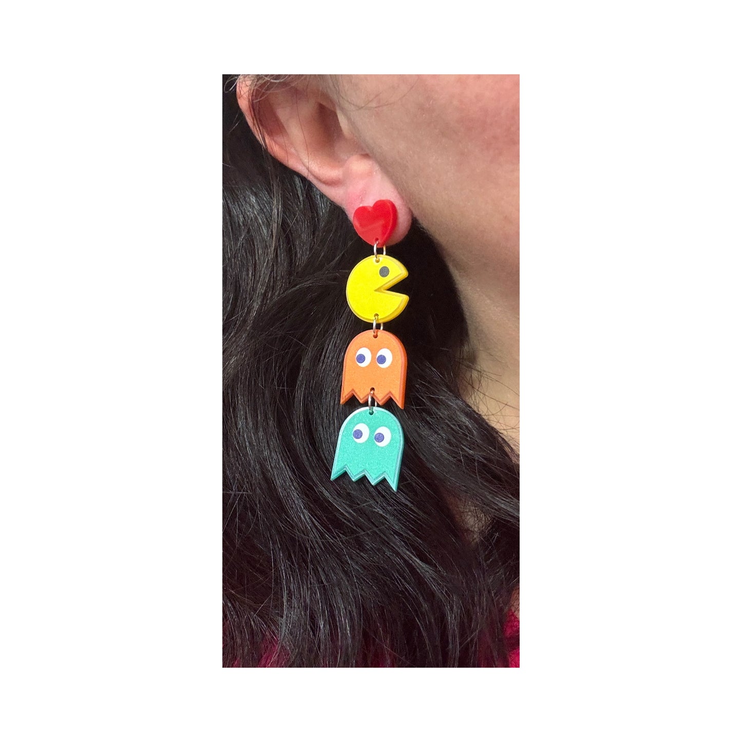 Pac Man Tiered Acrylic Drop Earrings