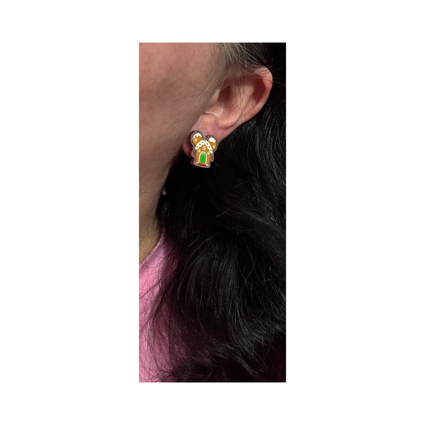 Mouse Sparkle Gingerbread House Drop Earrings