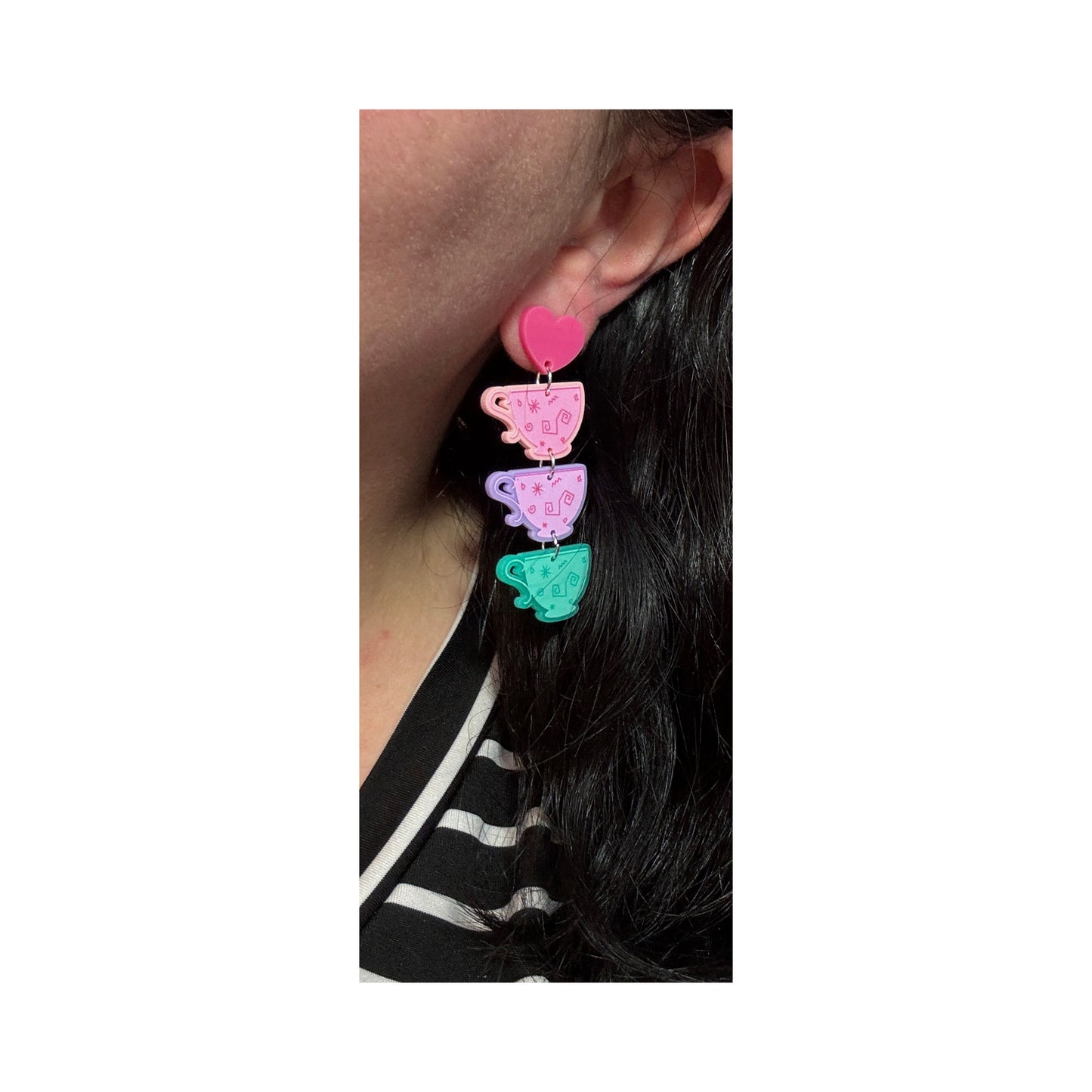 Tea Cups Tiered Acrylic Drop Earrings