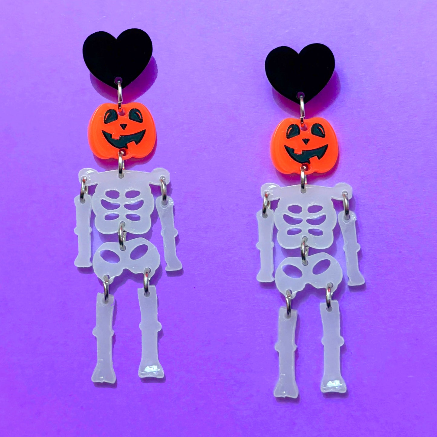 Pumpkin Skeleton Glow In The Dark Drop Earrings