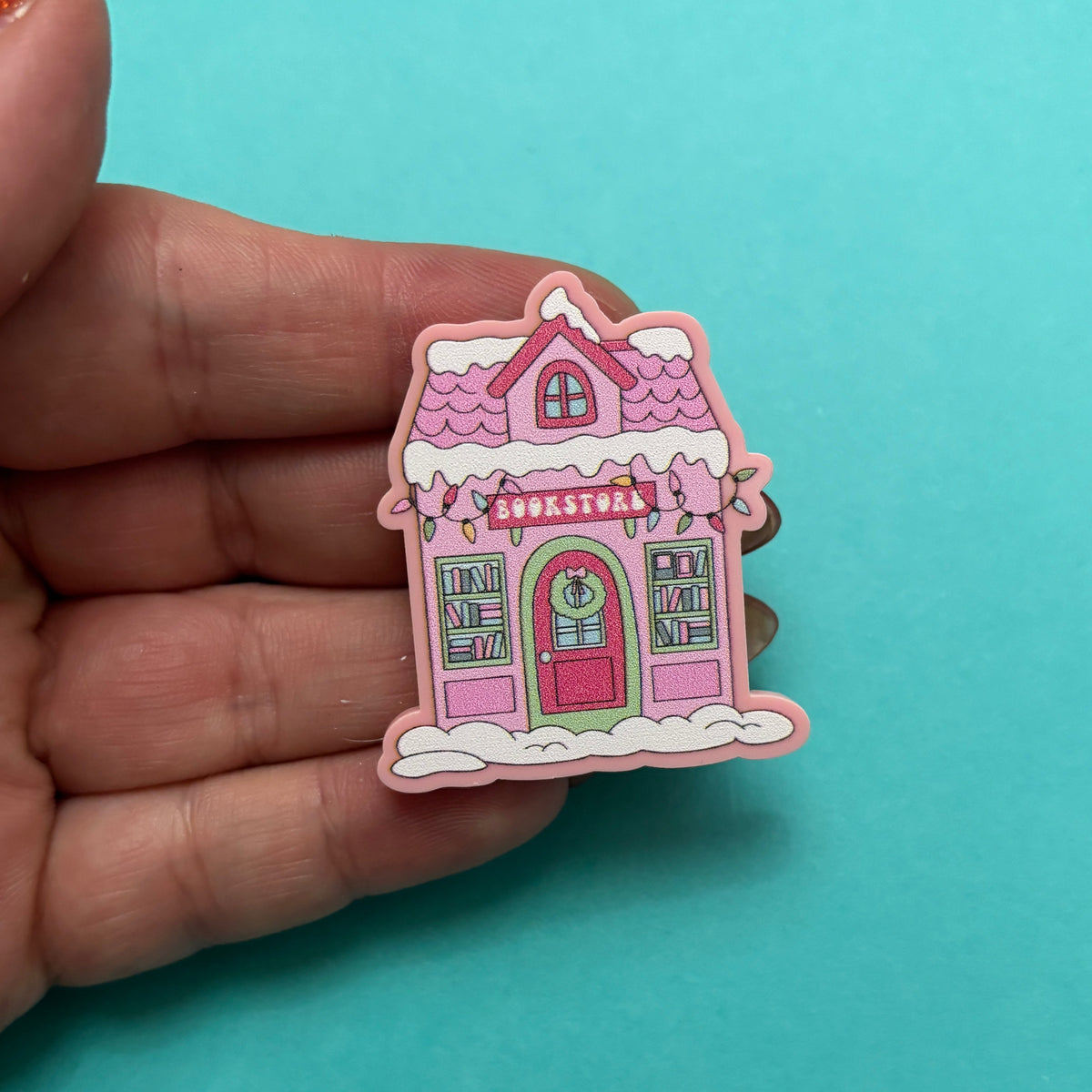 Pink Holiday Bookstore Pin