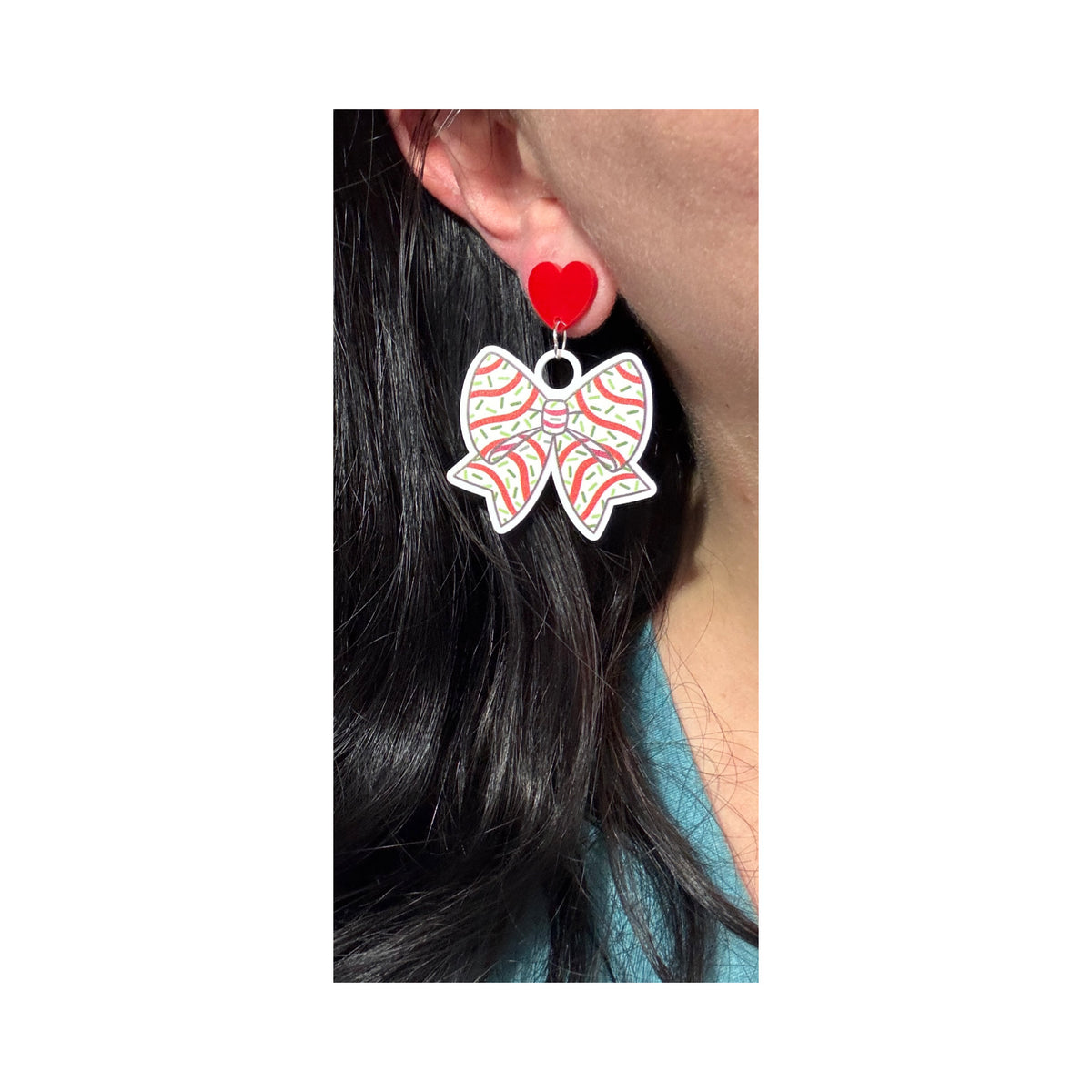 Christmas Tree Cake Bow Drop Earrings