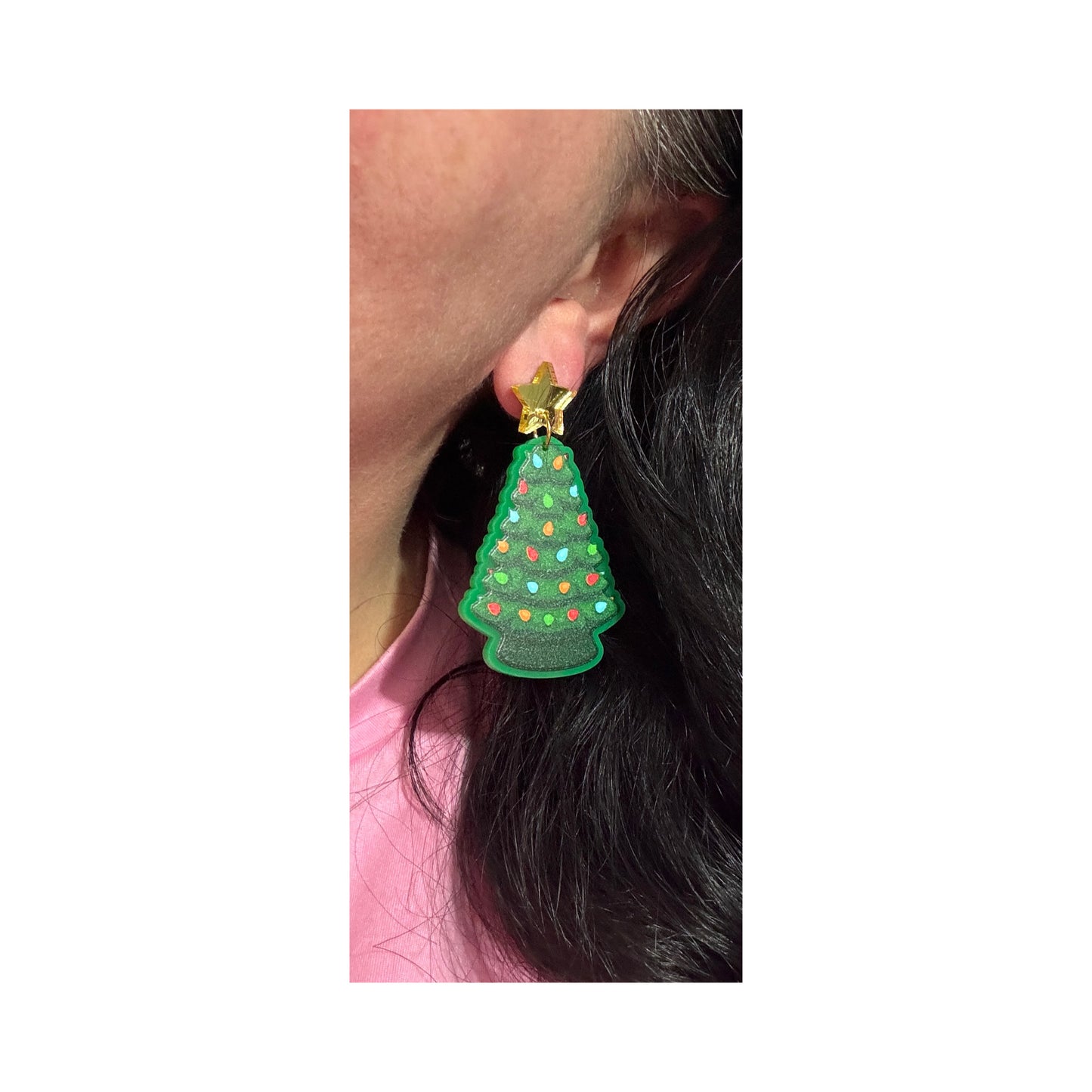 Green Ceramic Tree Drop Earrings