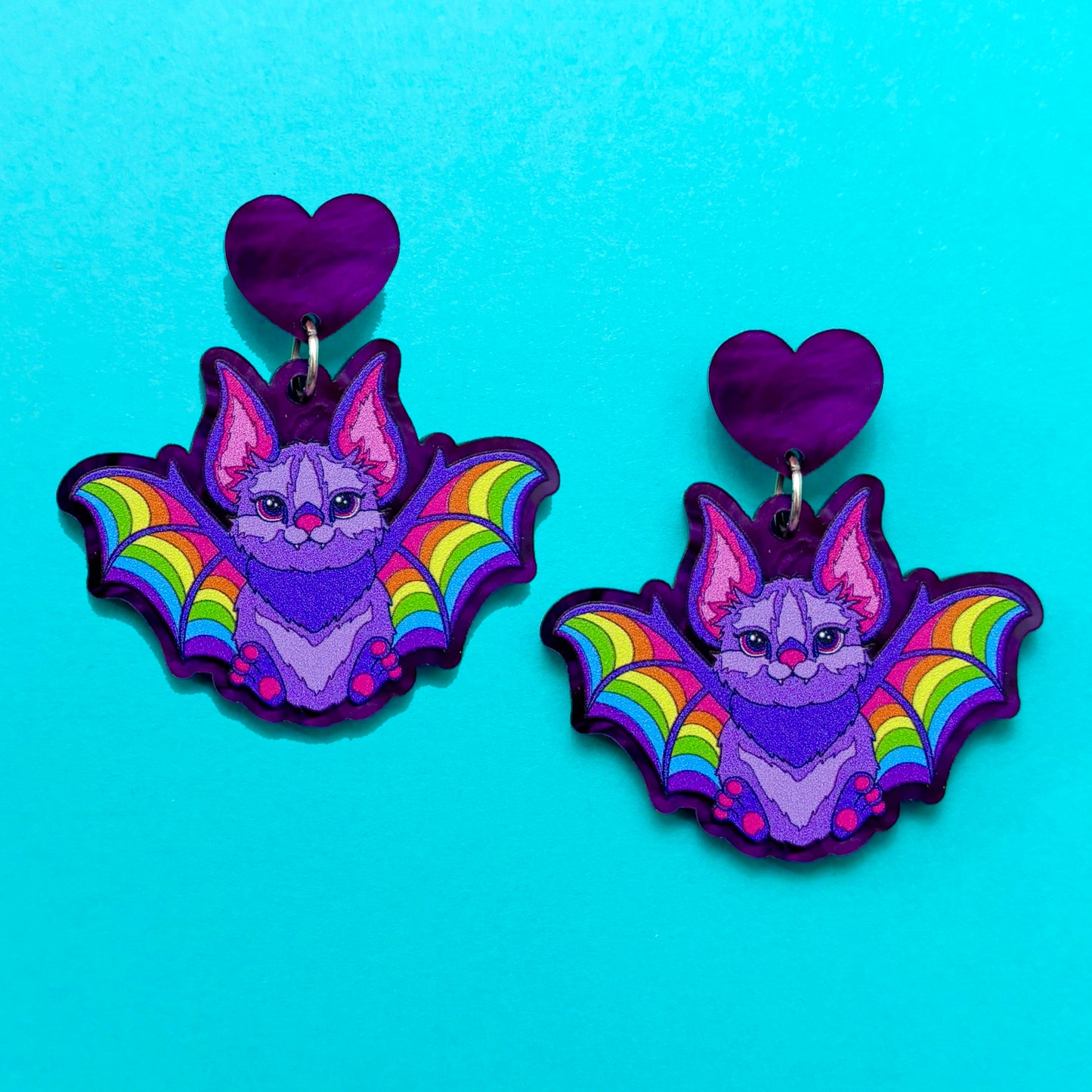 90s Neon Spooky Bat Drop Earrings