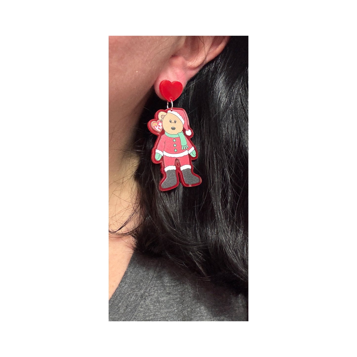 Santa Hat Beanie Bear Drop Earrings