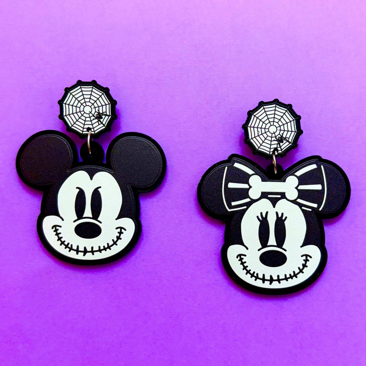Mouse Skeleton Couple Head Drop Earrings