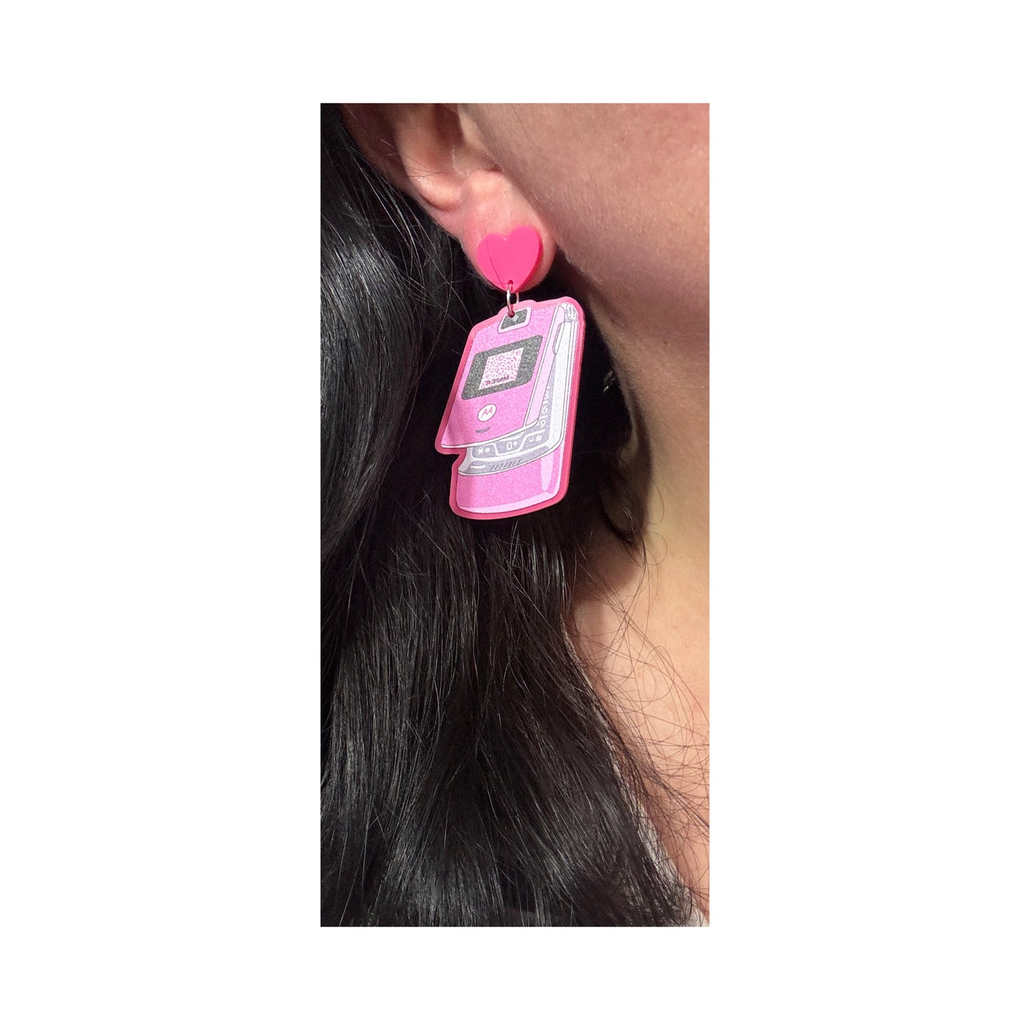 Y2K Hot Pink Flip Phone Drop Earrings