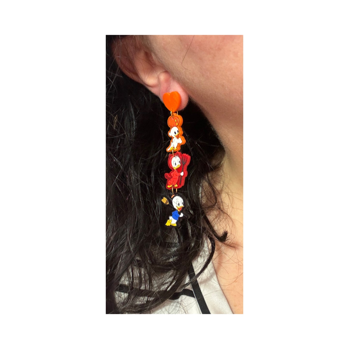 Duck Nephews Halloween Tiered Acrylic Drop Earrings