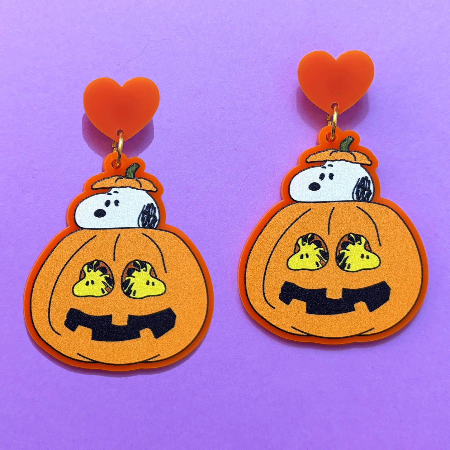 Pumpkin Beagle & Bird Drop Earrings