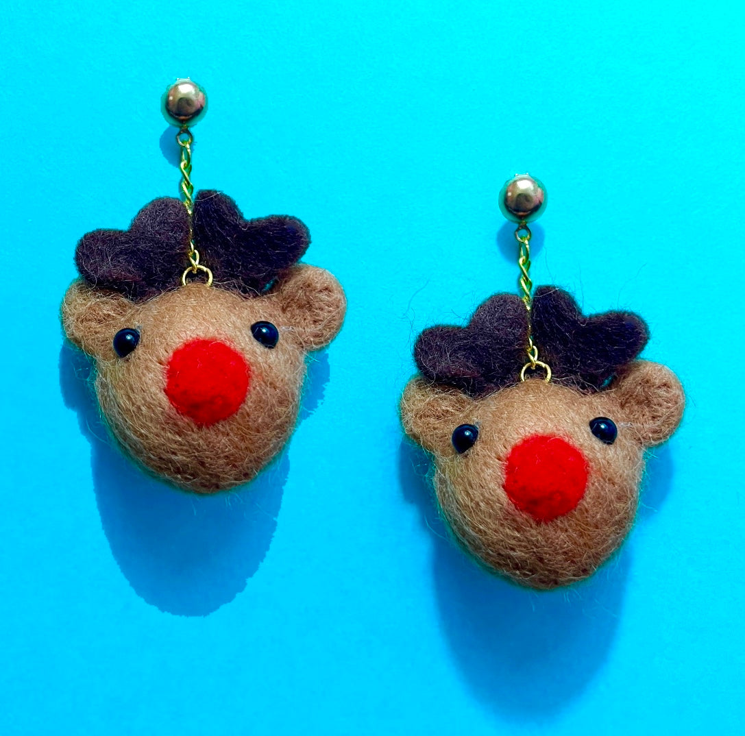 Reindeer Wool Felt Drop Earrings