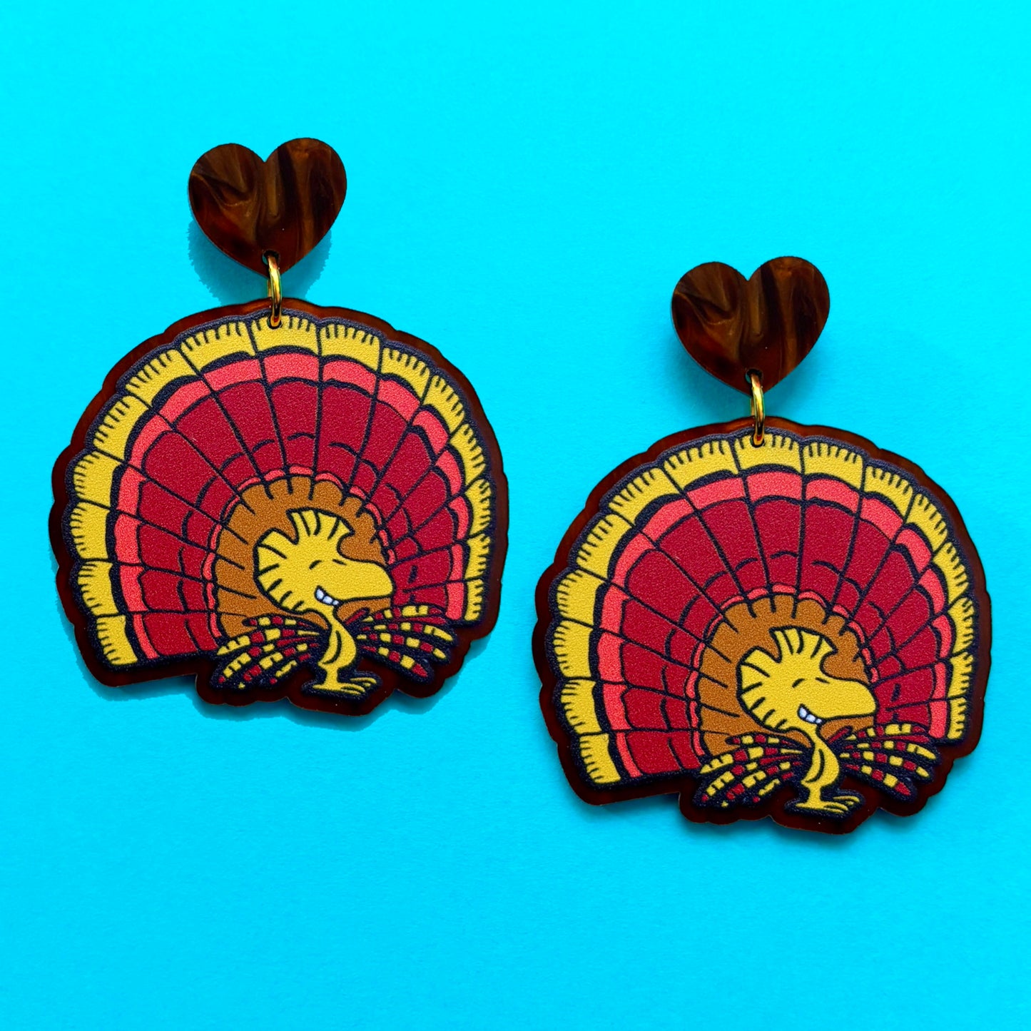 Woodstock Turkey Peanuts Inspired Acrylic Drop Earrings