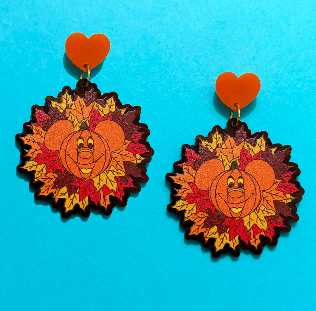 Autumn Mouse Pumpkin Drop Earrings