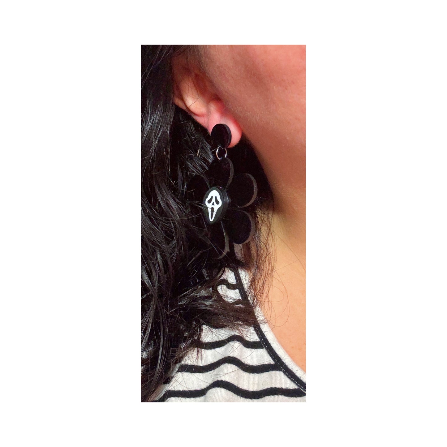 Ghostface Black Flower Drop Earrings