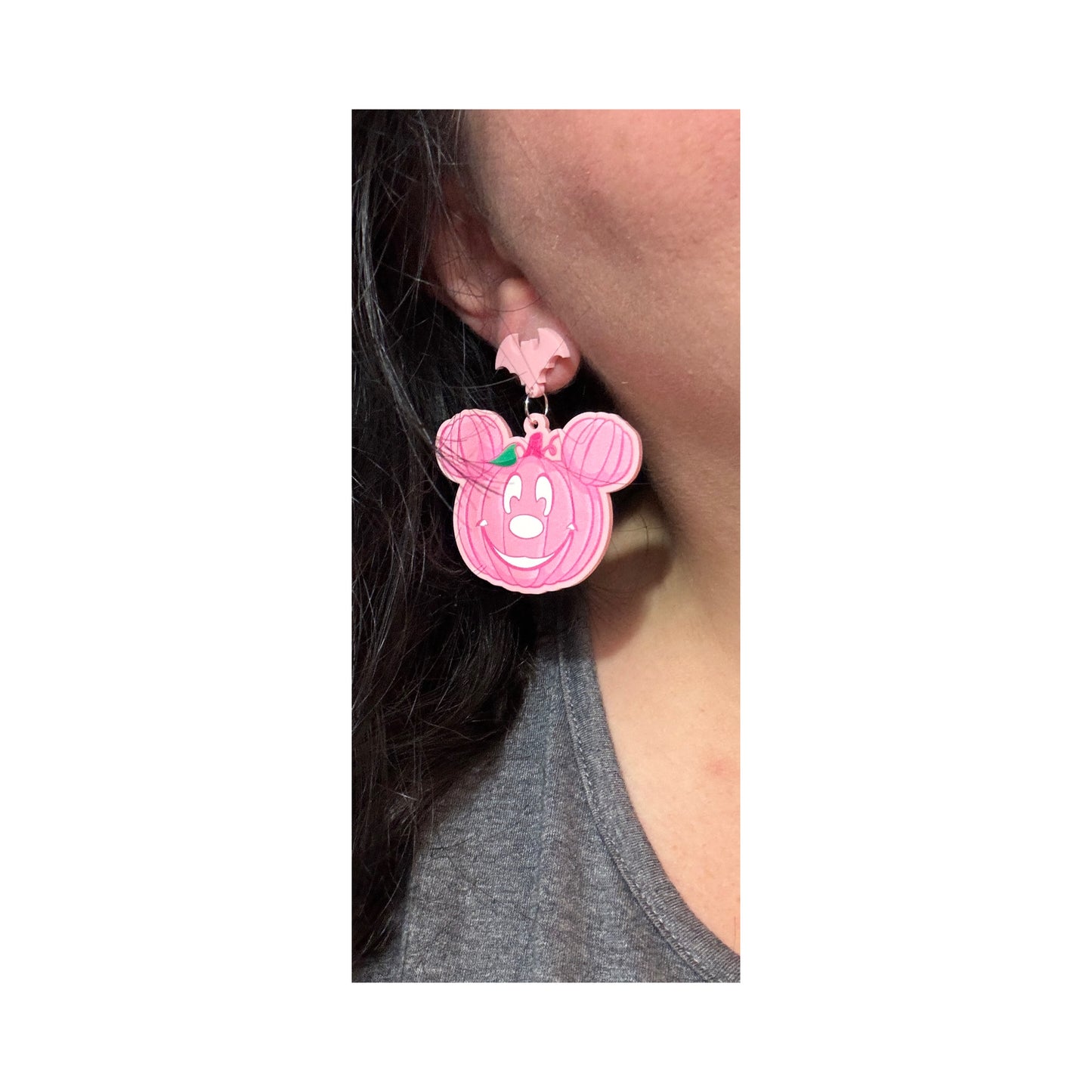 Pink Mouse Bat Pumpkin Drop Earrings