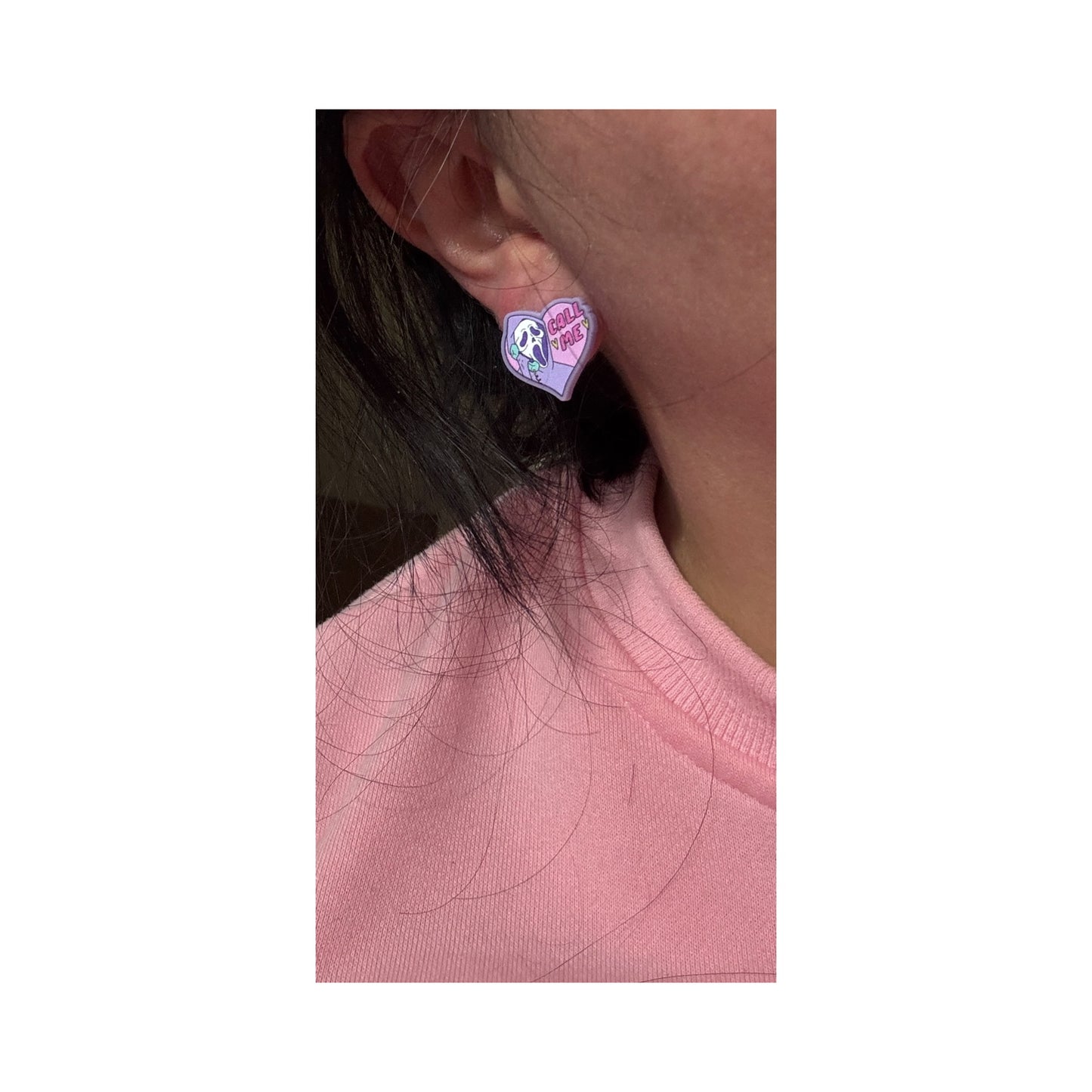 Pastel Call Me Ghostface Heart Post Earrings